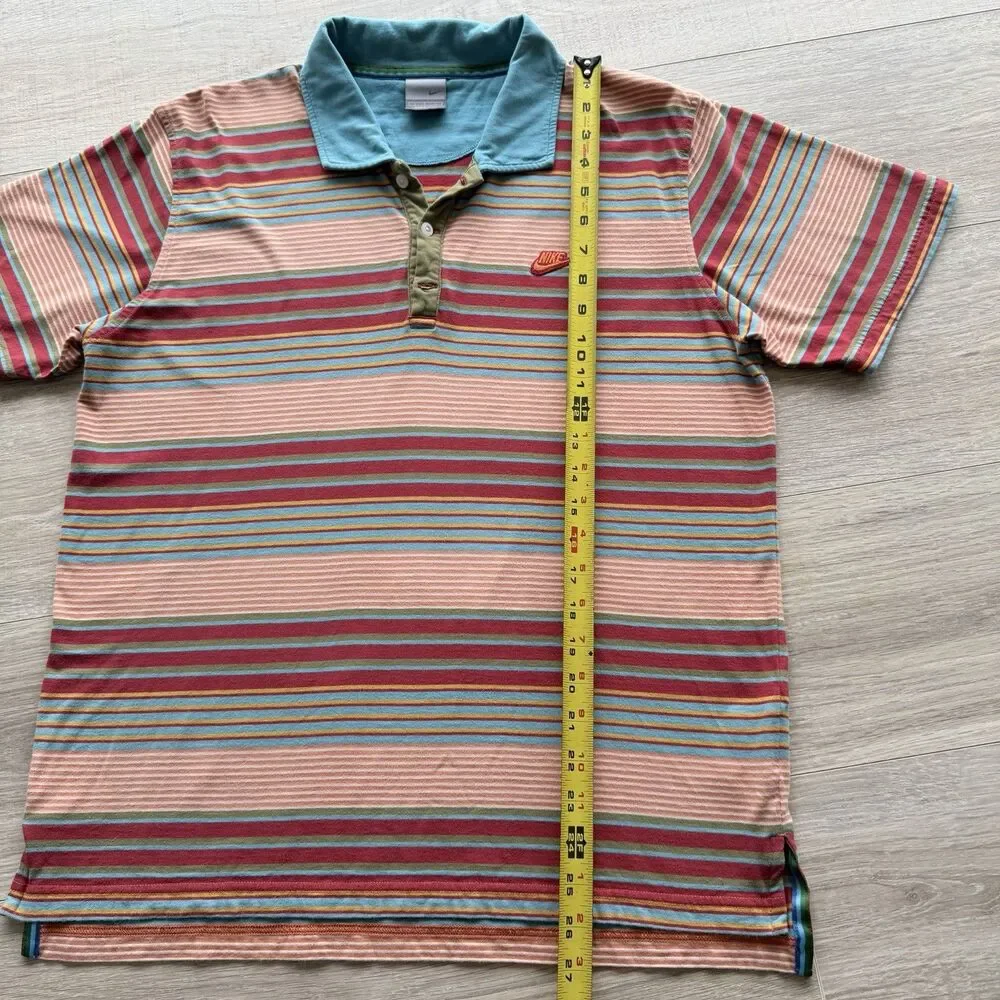 Nike VTG 90’s Striped Rugby Polo Shirt Orange & Blue Men’s Large Swoosh Cotton